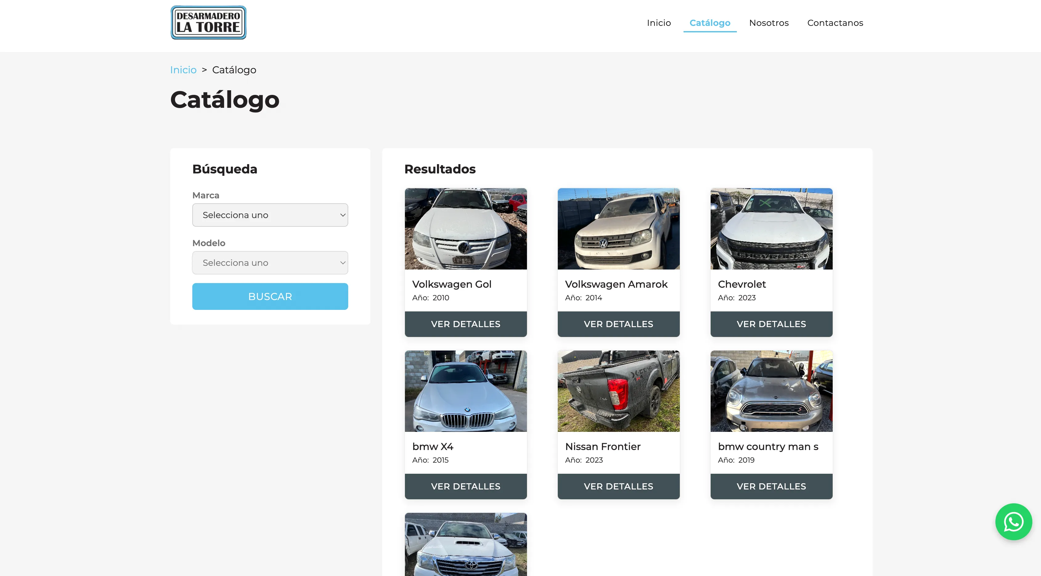 Desarmadero La Torre searchable inventory interface.
